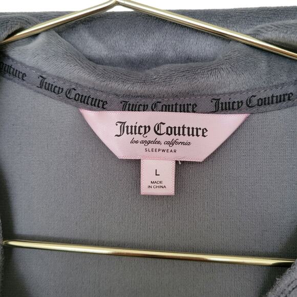Juicy Couture Velour Top Size Large L Bowling Shirt Gray Bling Logo Y2K - Picture 5 of 7